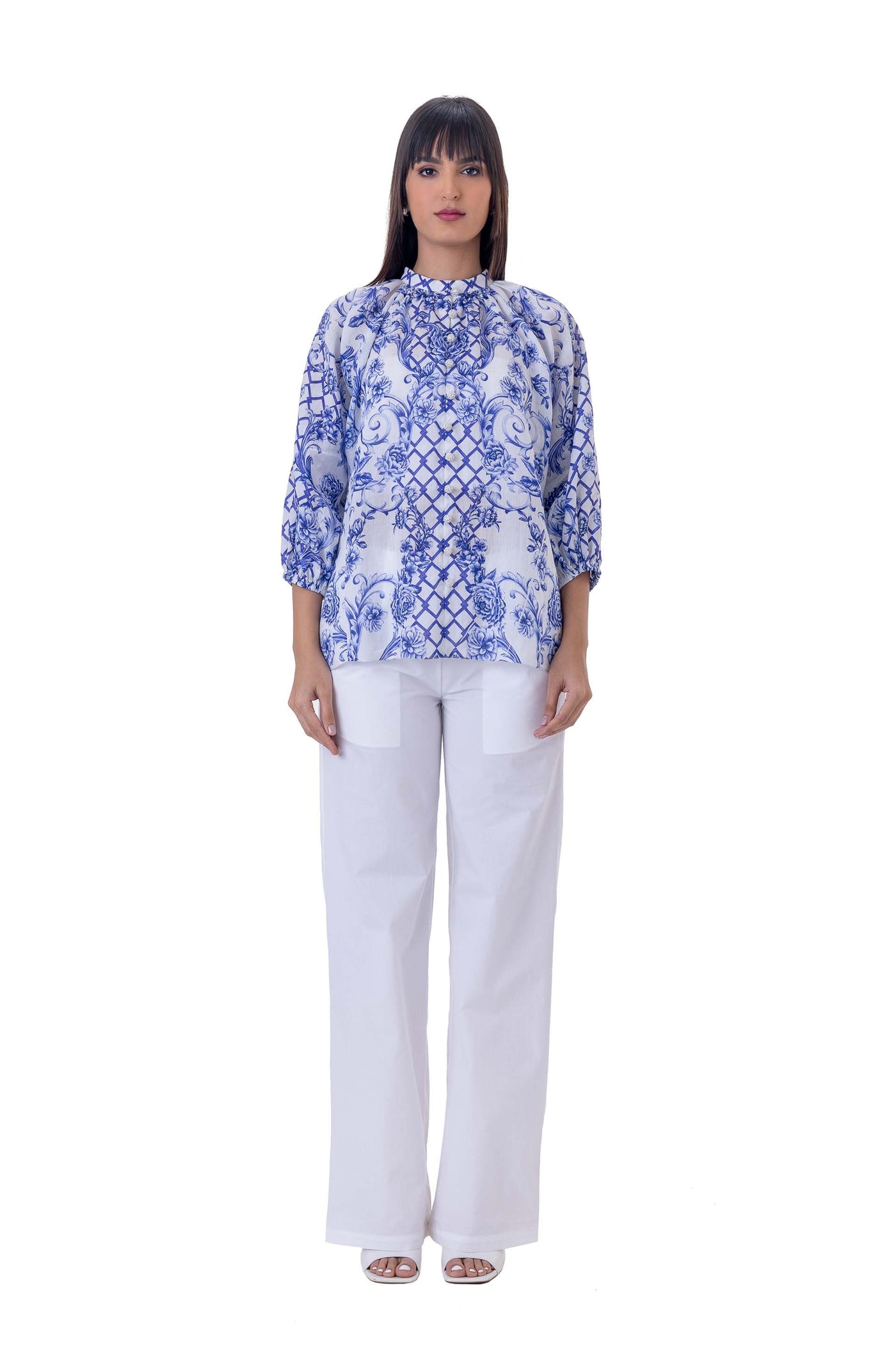 gaya Viole Top white blue western indian designer wear online shopping melange singapore