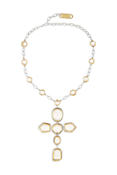 Valliyan polki cross necklace fashion jewellery online shopping melange singapore indian designer wear