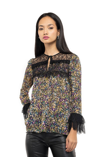 Gaya Printed top with lace details western indian designer wear online shopping melange singapore multi color