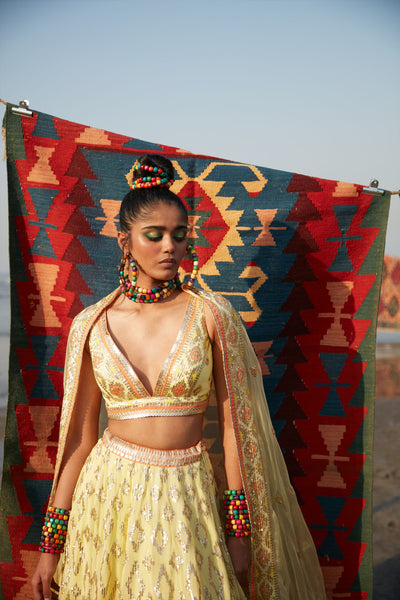 Gopi Vaid Alia Kali Lehenga Set Yellow Festive Indian Designer Wear Online Shopping Melange Singapore