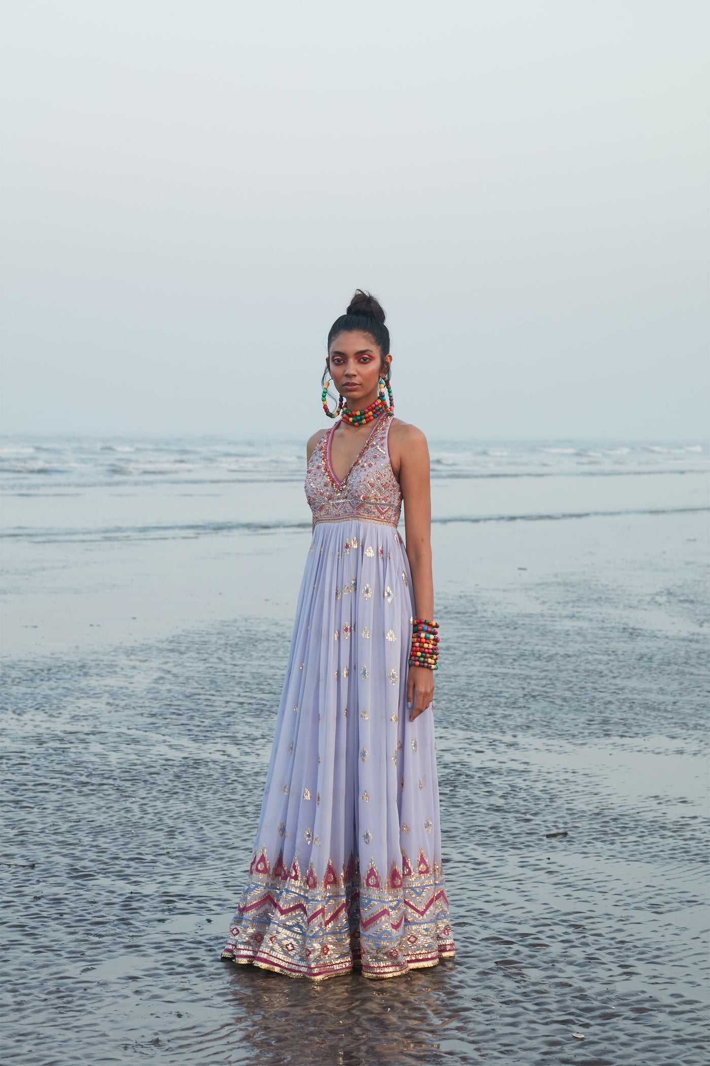 Gopi Vaid Amira Halter Gown Lilac Festive Indian Designer Wear Online Shopping Melange Singapore