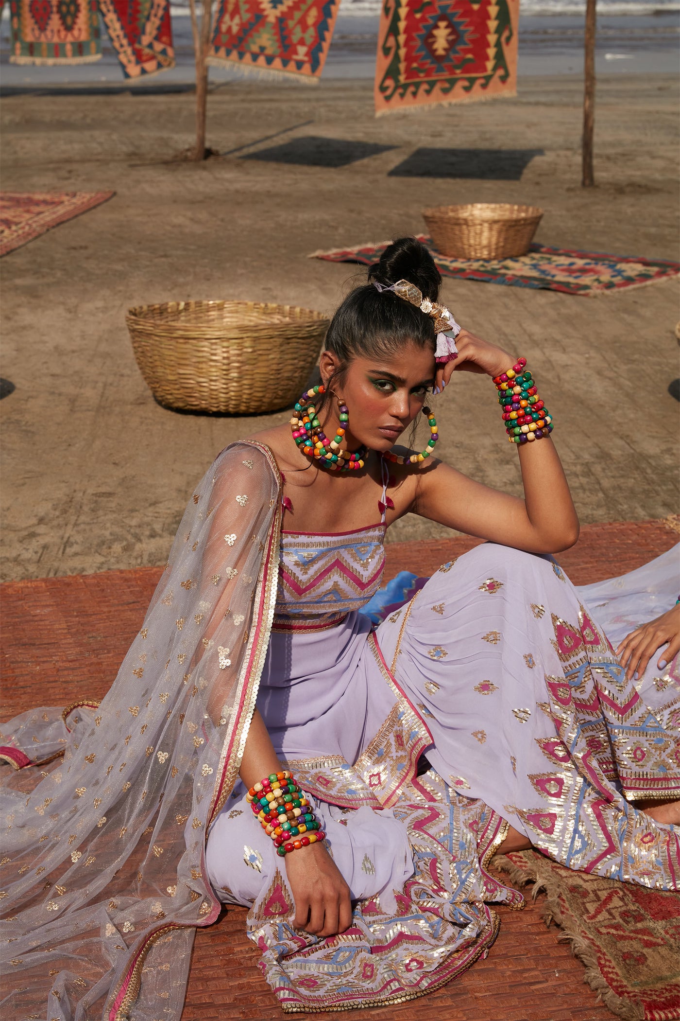 Gopi Vaid Asmaa Strappy Sharara Set Lilac Festive Indian Designer Wear Online Shopping Melange Singapore