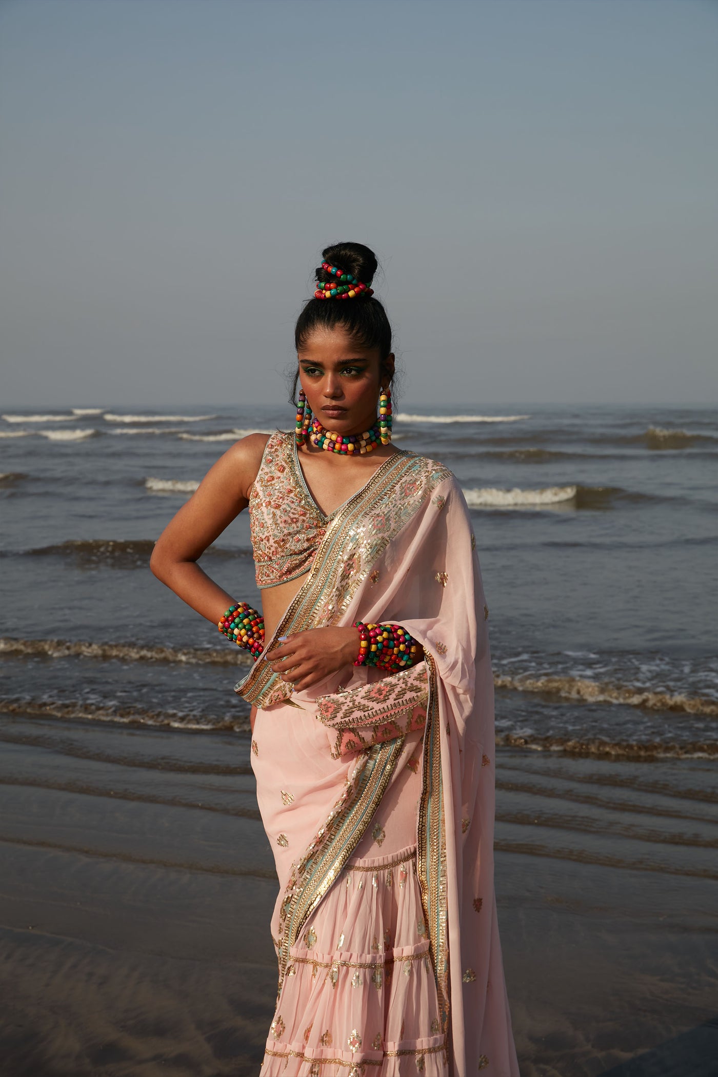 Gopi Vaid Fez Saree Rose Festive Indian Designer Wear Online Shopping Melange Singapore