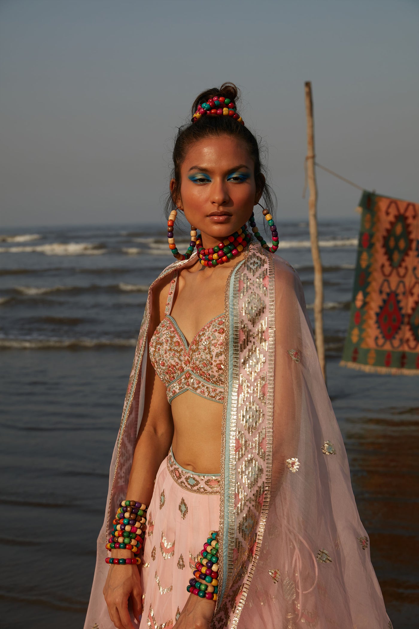 Gopi Vaid Layla Two Panel Lehenga Cape Set Festive Indian Designer Wear Online Shopping Melange Singapore