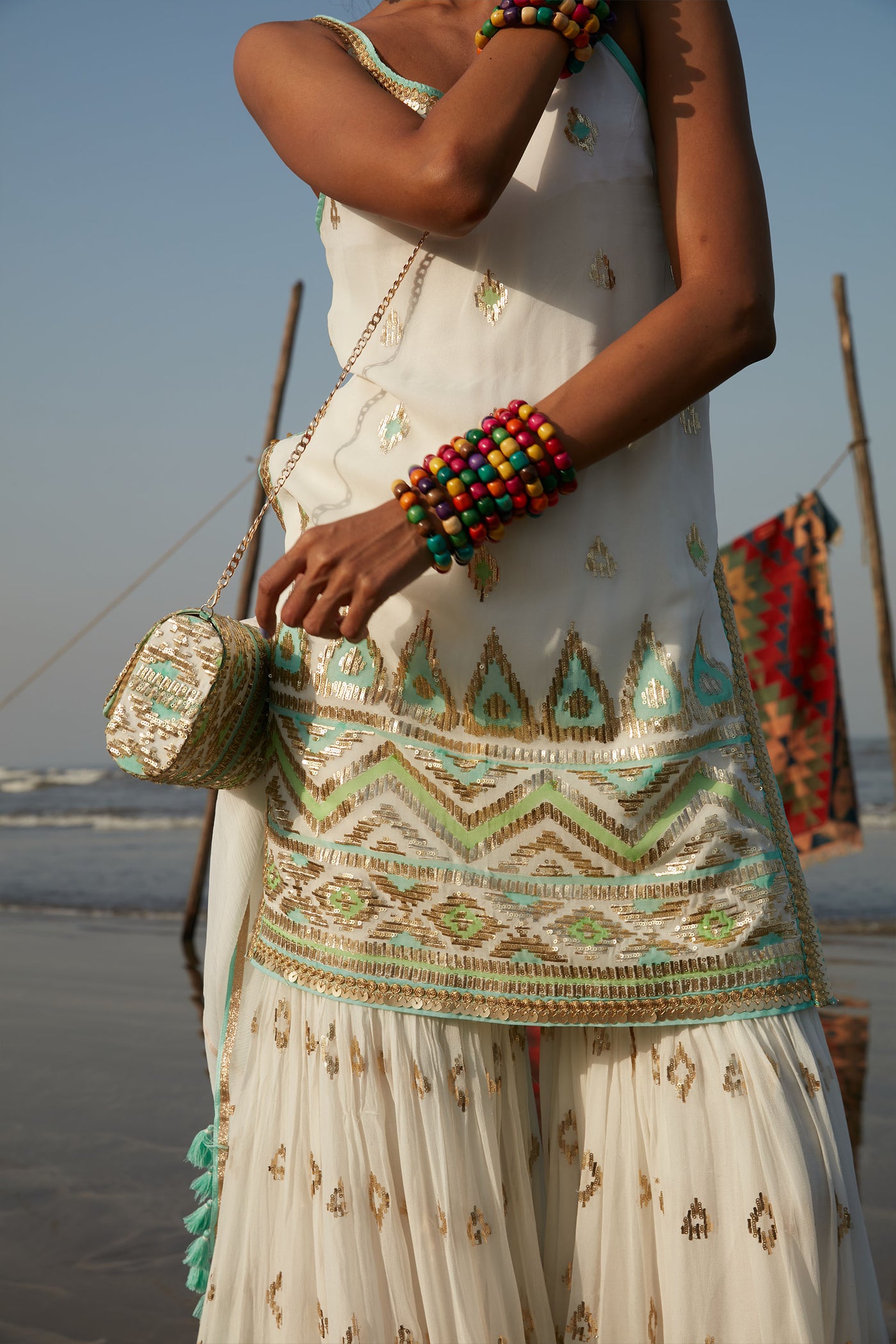 Gopi Vaid Lina Strappy Sharara Set Ivory Festive Indian Designer Wear Online Shopping Melange Singapore