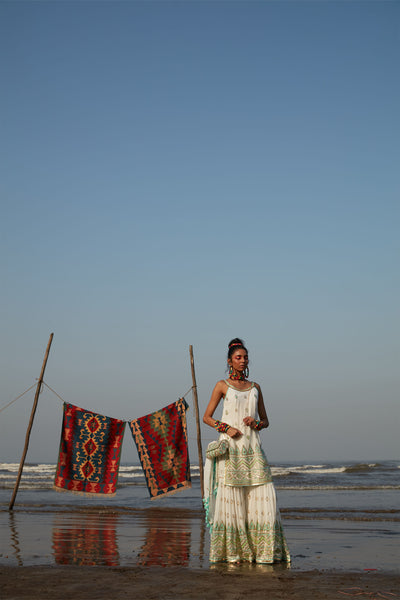 Gopi Vaid Lina Strappy Sharara Set Ivory Festive Indian Designer Wear Online Shopping Melange Singapore