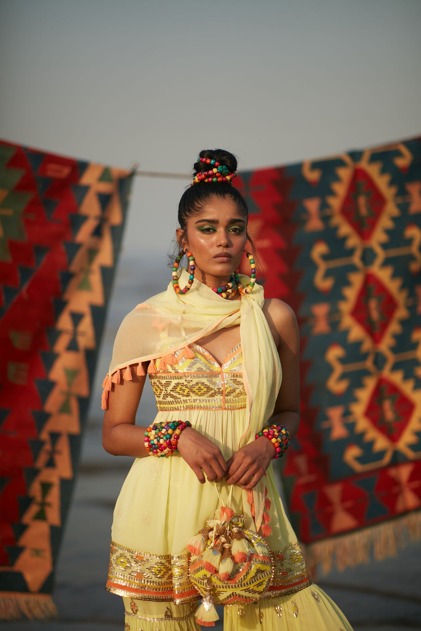 Gopi Vaid Nadia Sweetheart Peplum With Sharara Yellow Festive Indian Designer Wear Online Shopping Melange Singapore
