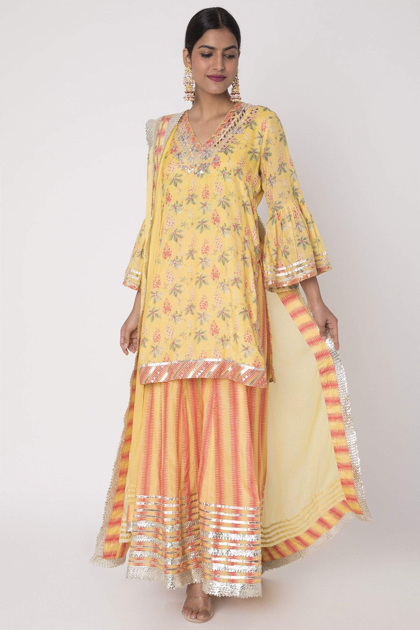 Gopi vaid - Sitara - Yellow Radha Sharara set - Indian Designer wear Online Shopping
