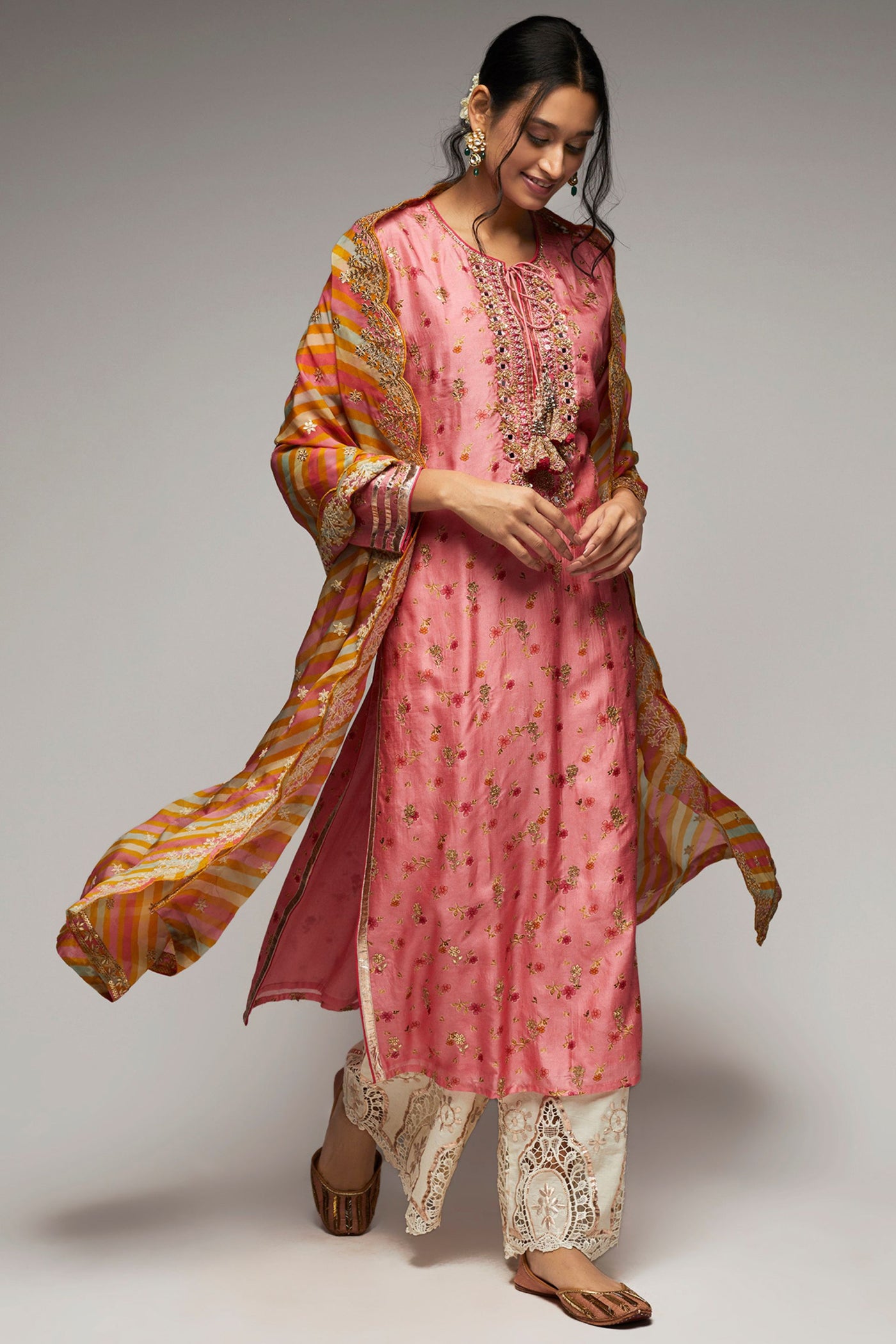Gopi Vaid Rashida tunic palazzo set with dupatta pink indian designer womenswear fashion online shopping melange singapore