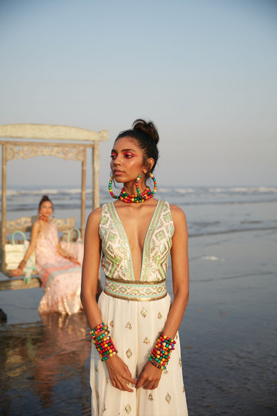 Gopi Vaid Rihanna Jumpsuit With Belt Ivory Festive Indian Designer Wear Online Shopping Melange Singapore