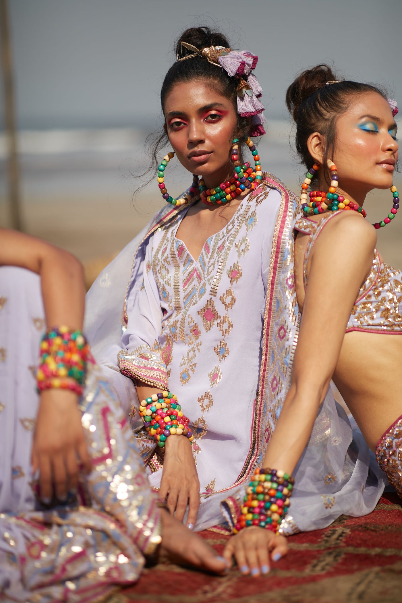 Gopi Vaid Sabrina Short Kurta With Zig - Zag Lehenga Lilac Festive Indian Designer Wear Online Shopping Melange Singapore