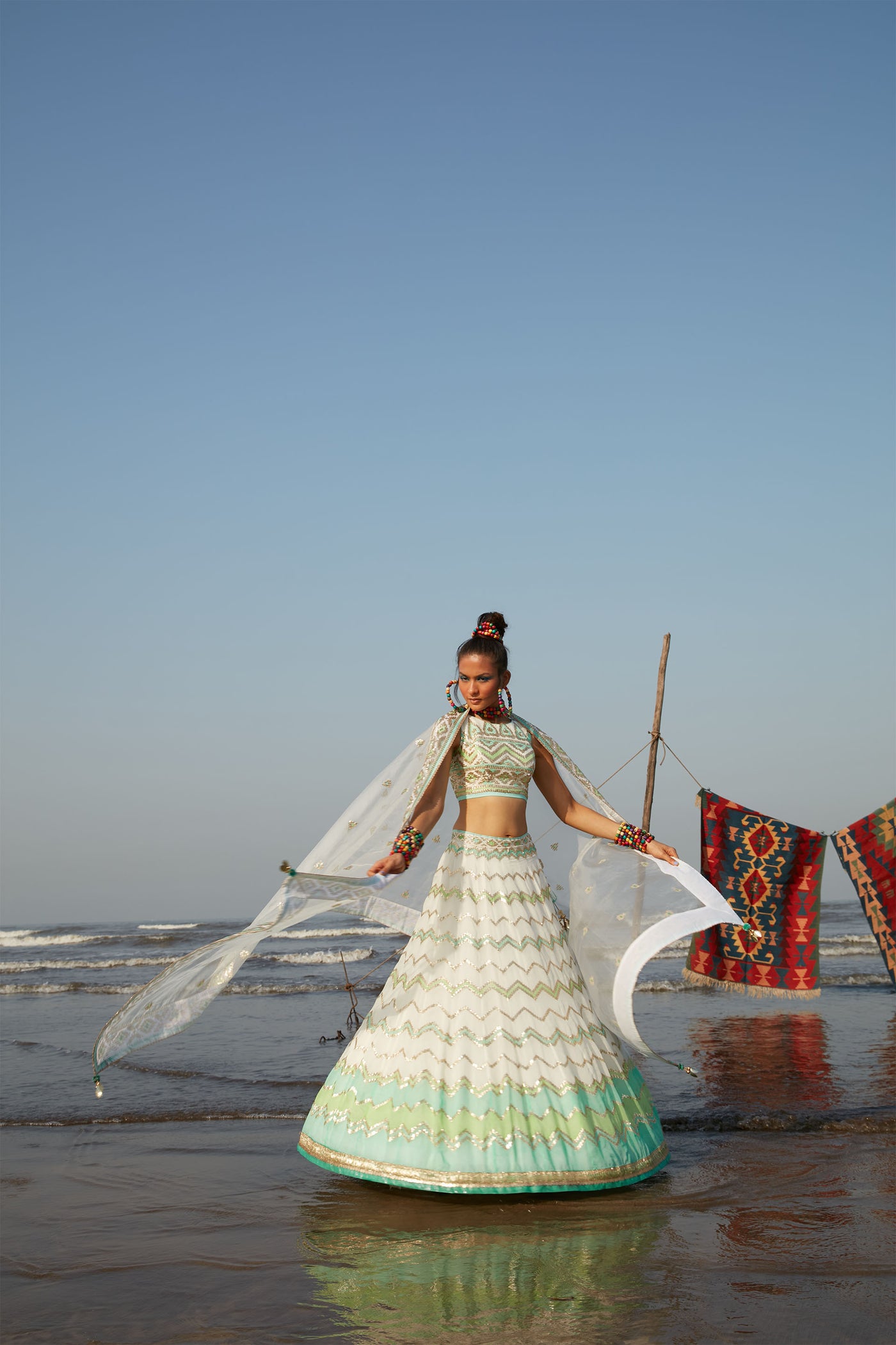 Gopi Vaid Sofiya Zig-zag Lehenga Set Ivory Festive Indian Designer Wear Online Shopping Melange Singapore