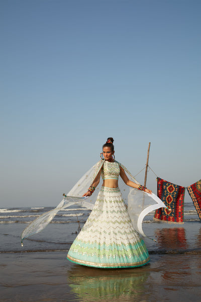 Gopi Vaid Sofiya Zig-zag Lehenga Set Ivory Festive Indian Designer Wear Online Shopping Melange Singapore