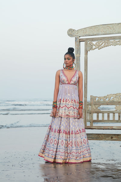 Gopi Vaid Suraiya Peplum With Lehenga Lilac Festive Indian Designer Wear Online Shopping Melange Singapore