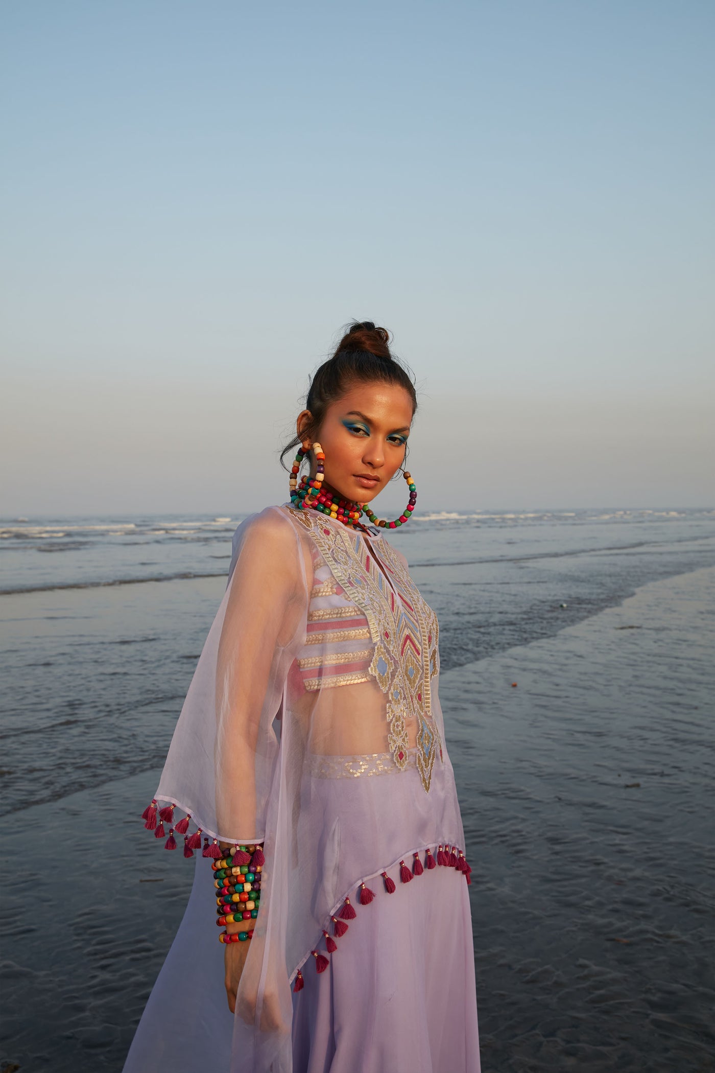 Gopi Vaid Tasneem Cape Pant Set Lilac Festive Indian Designer Wear Online Shopping Melange Singapore