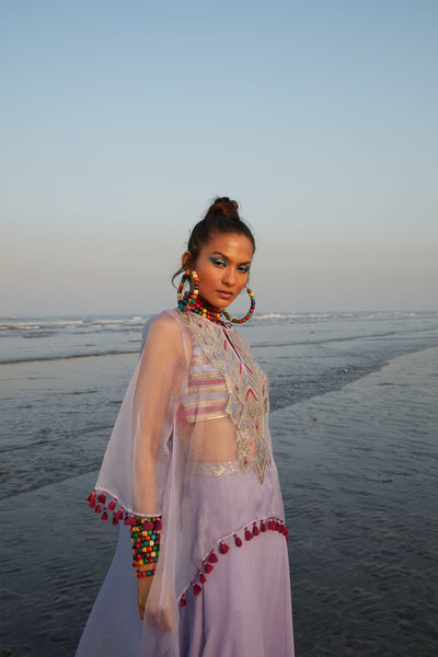 Gopi Vaid Tasneem Cape Pant Set Lilac Festive Indian Designer Wear Online Shopping Melange Singapore