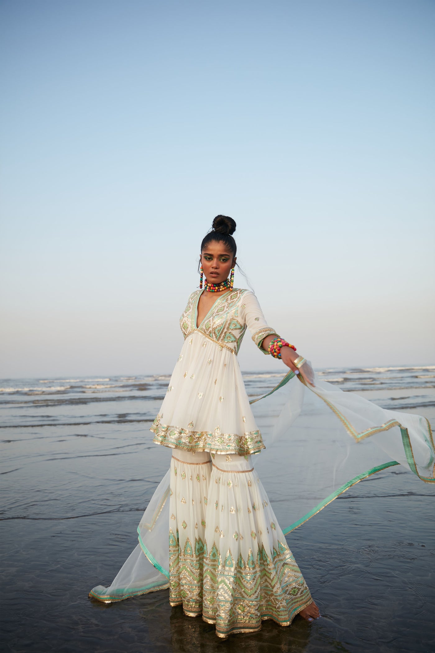 Gopi Vaid Zohra Peplum With Sharara Ivory Festive Indian Designer Wear Online Shopping Melange Singapore