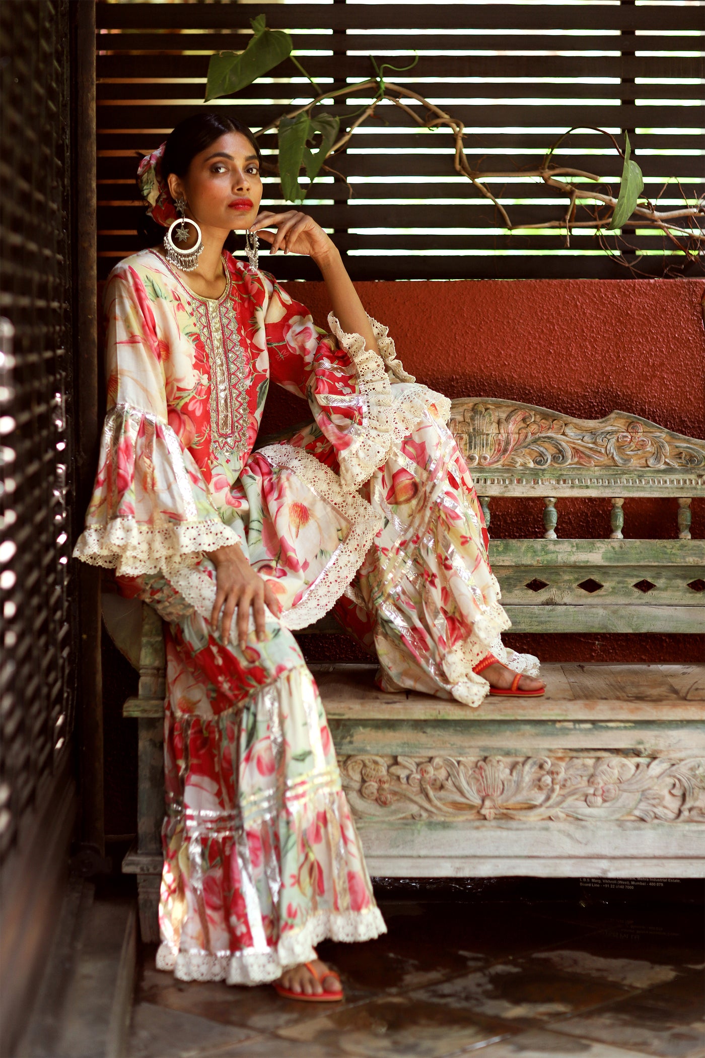 gopi vaid Khushi Sharara Set red festive wedding indian designer wear online shopping melange singapore