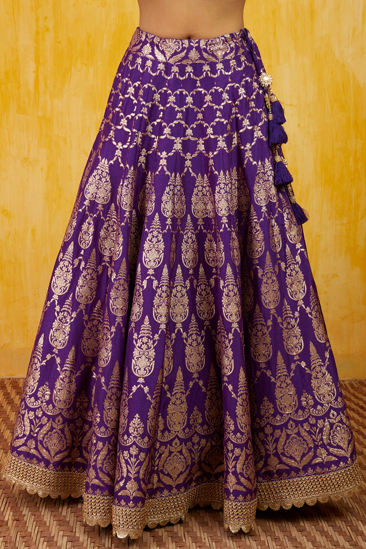 Gopi vaid Marigold Brocade Lehenga Set purple festive indian designer wear online shopping melange singapore