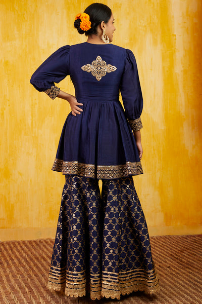 Gopi vaid Marigold Brocade Peplum With Garara navy festive indian designer wear online shopping melange singapore