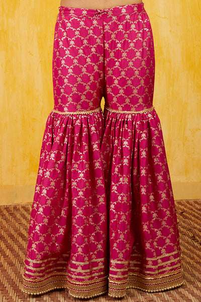 Gopi vaid Marigold Brocade Short Garara Set pink festive indian designer wear online shopping melange singapore