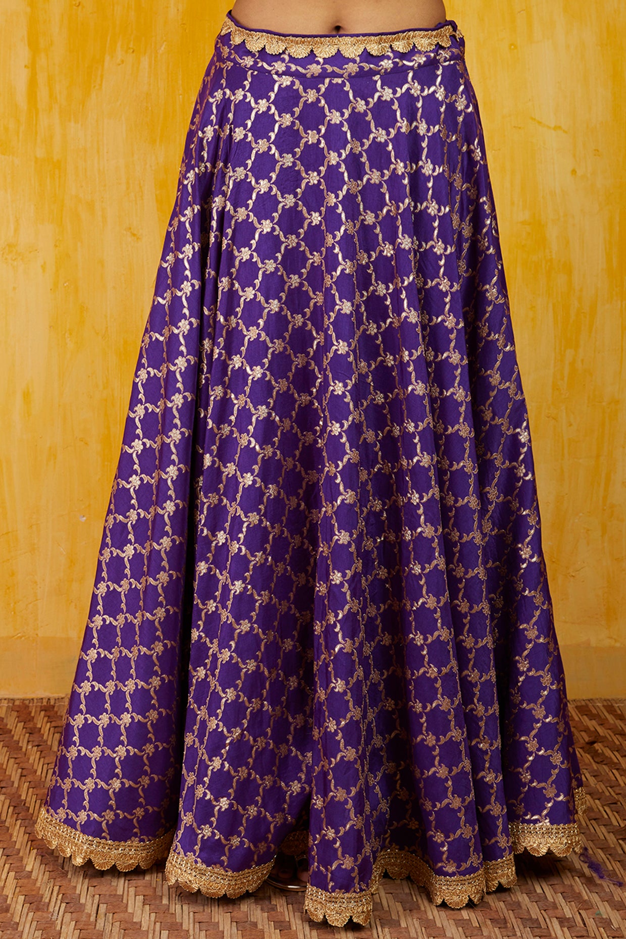 Gopi vaid Marigold Brocade Tie Top Skirt Set purple festive fusion indian designer wear online shopping melange singapore