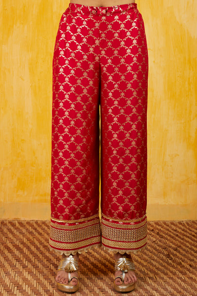 Gopi vaid Marigold Brocade Tunic Set red festive indian designer wear online shopping melange singapore