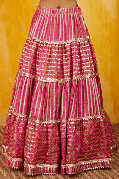 Gopi vaid Marigold Buti Kurti Lehenga Set pink festive indian designer wear online shopping melange singapore