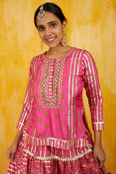 Gopi vaid Marigold Buti Kurti Lehenga Set pink festive indian designer wear online shopping melange singapore