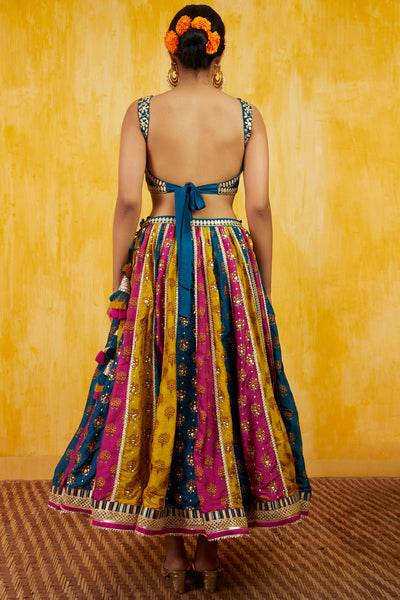 Gopi vaid Marigold Buti Multi Lehenga Set festive fusion indian designer wear online shopping melange singapore