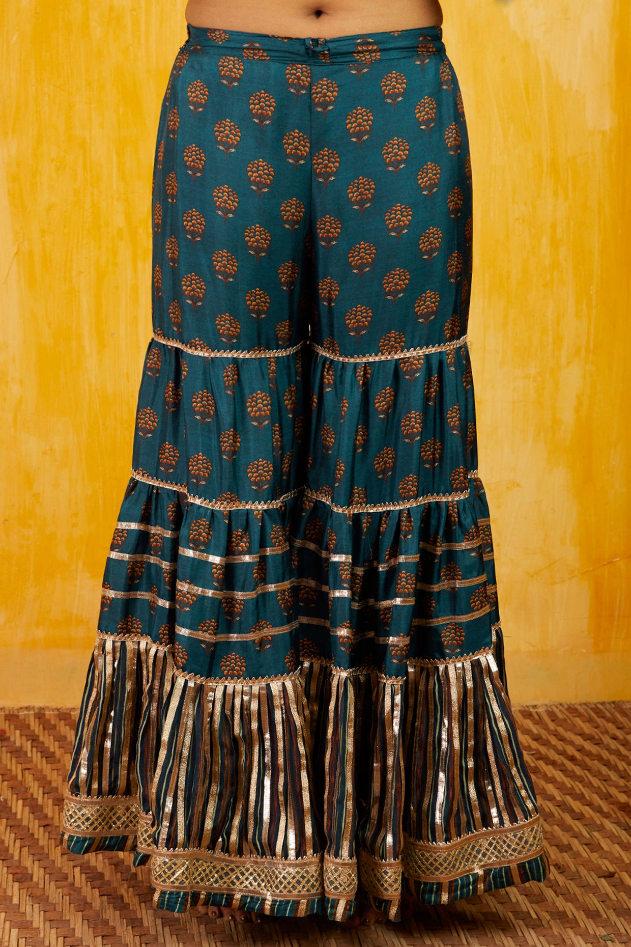 Gopi vaid Marigold Buti Sharara Set Blue festive indian designer wear online shopping melange singapore
