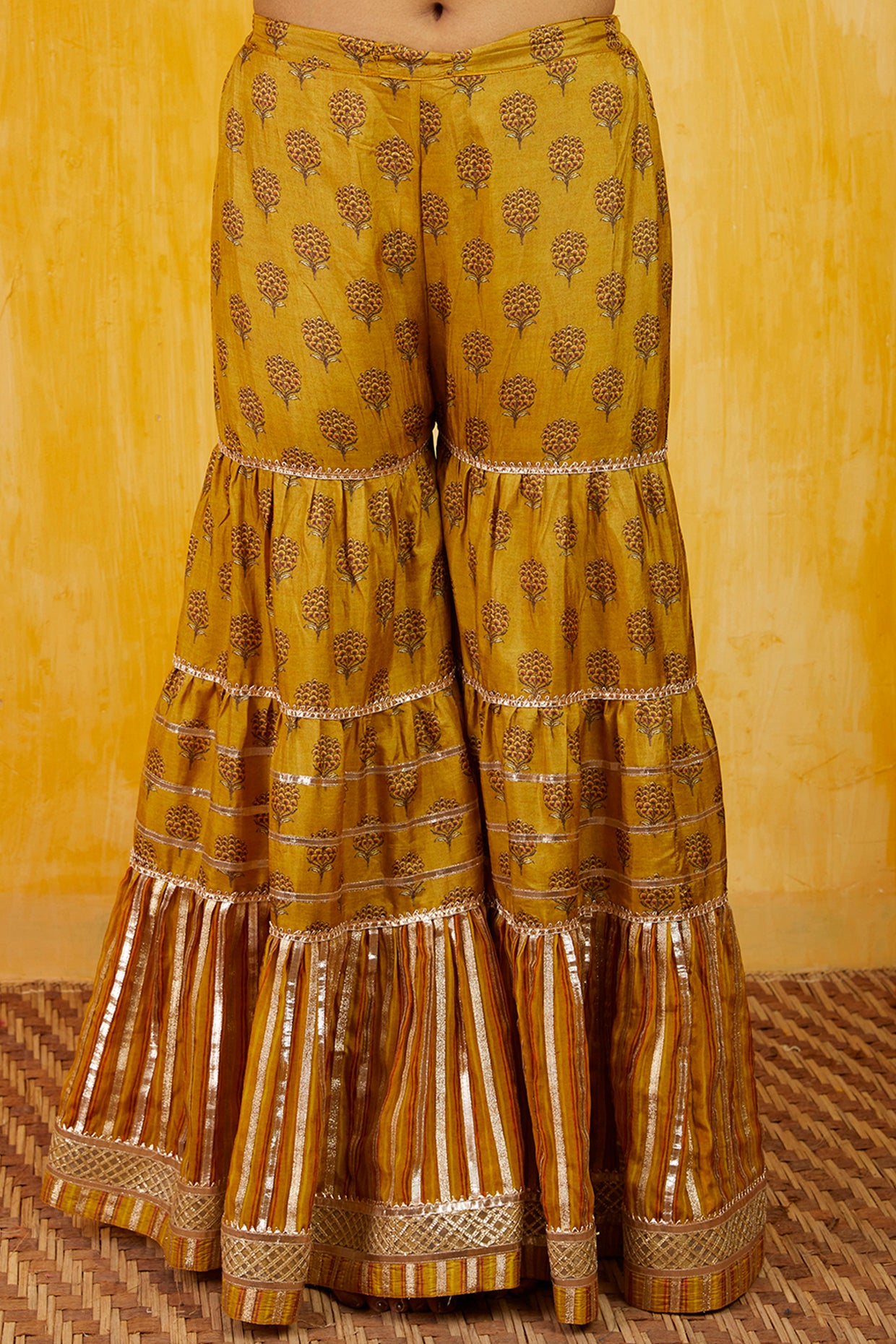 Gopi vaid Marigold Buti Sharara Set yellow festive indian designer wear online shopping melange singapore