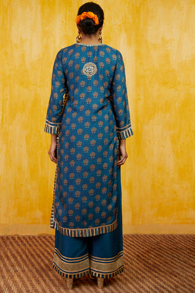 Gopi vaid Marigold Buti Tunic with Palazzo blue festive indian designer wear online shopping melange singapore