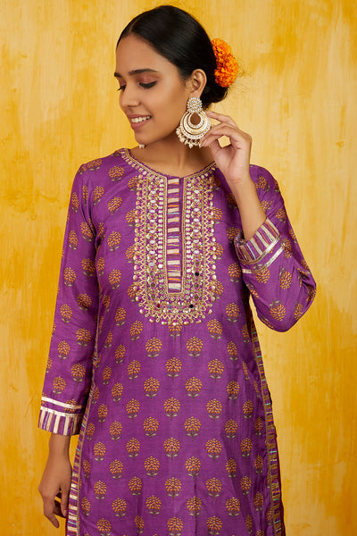 Gopi vaid Marigold Buti Tunic with Palazzo Purple festive indian designer wear online shopping melange singapore