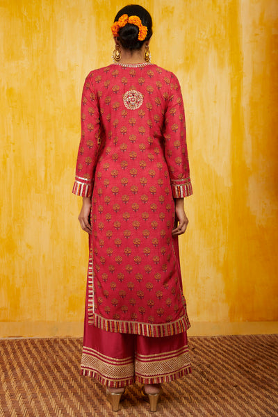Gopi vaid Marigold Buti Tunic with Palazzo Red festive indian designer wear online shopping melange singapore