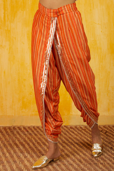 Gopi vaid Marigold Garden Sleeveless AG Dhoti Set tangerine orange festive indian designer wear online shopping melange singapore