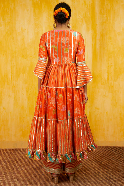 Gopi vaid Marigold Garden Tiered AG Set tangerine orange festive indian designer wear online shopping melange singapore