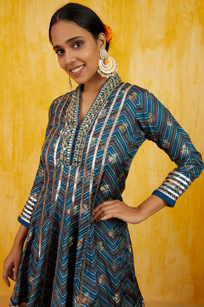 Gopi vaid Marigold Zigzag AG With Dhoti blue festive indian designer wear online shopping melange singapore