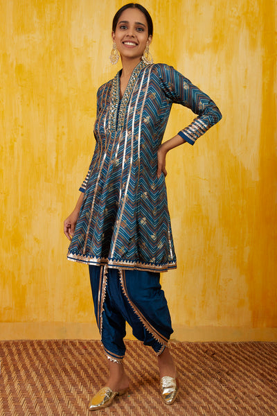 Gopi vaid Marigold Zigzag AG With Dhoti blue festive indian designer wear online shopping melange singapore