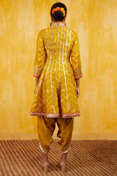 Gopi vaid Marigold Zigzag AG With Dhoti Yellow festive indian designer wear online shopping melange singapore
