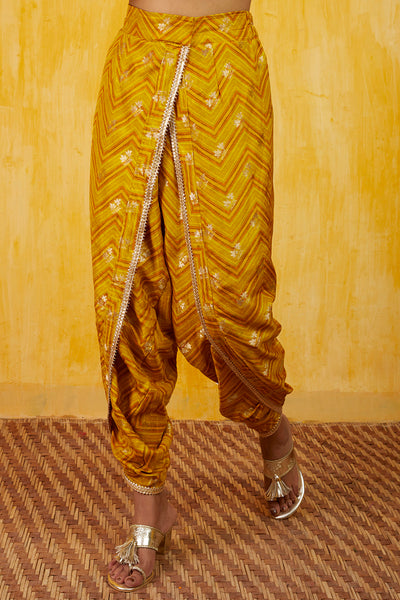 Gopi vaid Marigold Zigzag Cape Dhoti Set yellow festive indian designer wear online shopping melange singapore