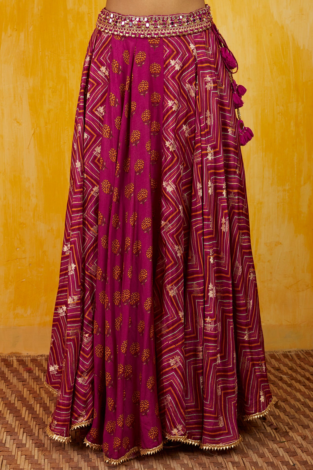Gopi vaid Marigold Zigzag Cape Lehenga Set pink festive indian designer wear online shopping melange singapore