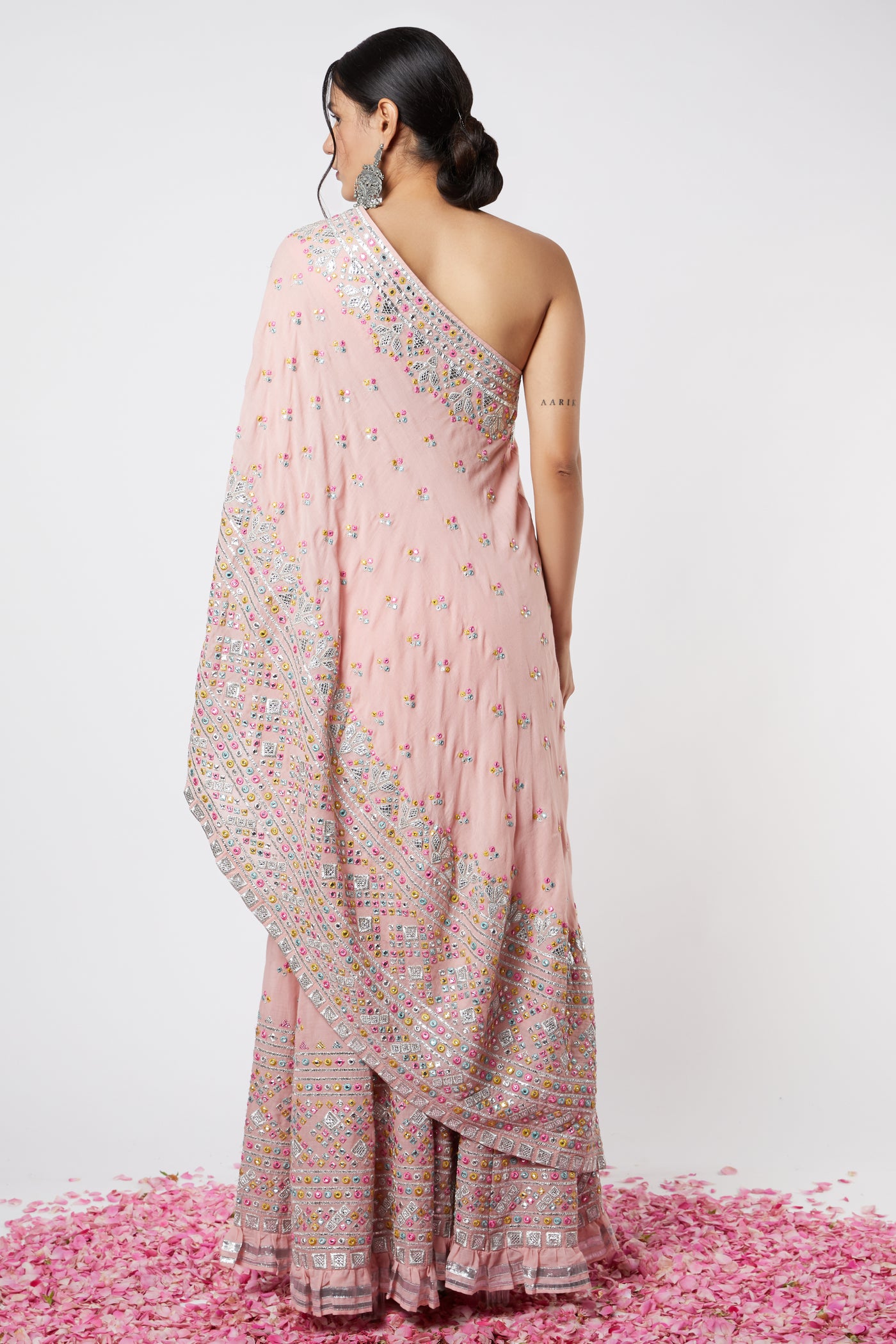 Gopi vaid Noor Asymmetrical Sharara Set pink festive indian designer wear online shopping melange singapore