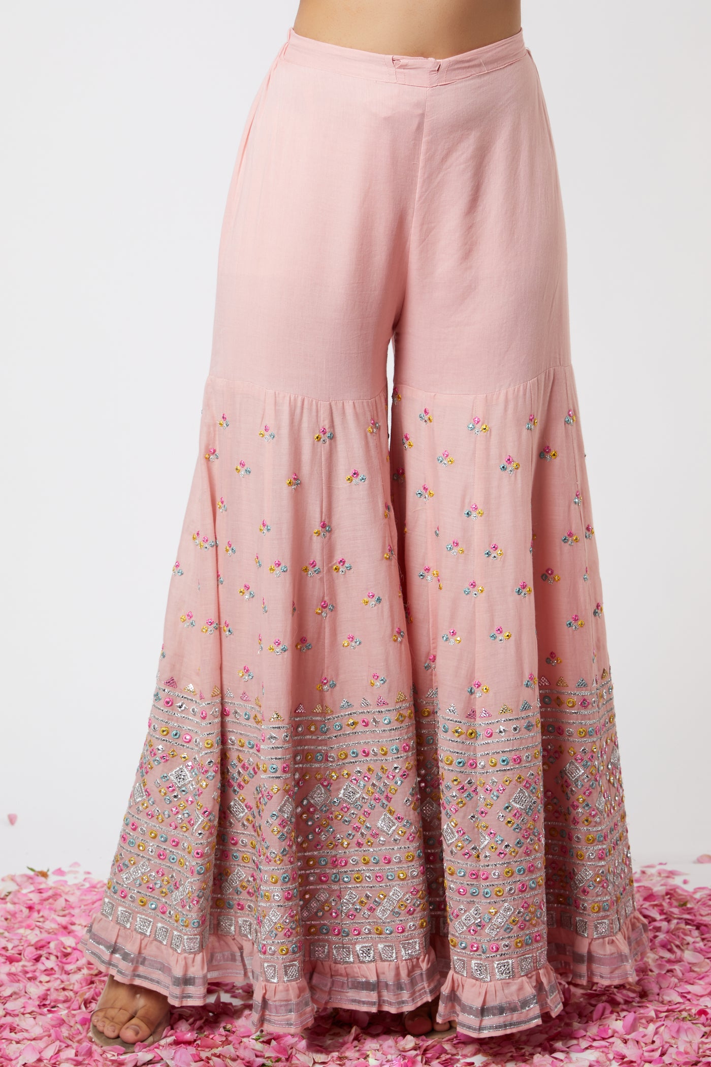 Gopi vaid Noor Asymmetrical Sharara Set pink festive indian designer wear online shopping melange singapore