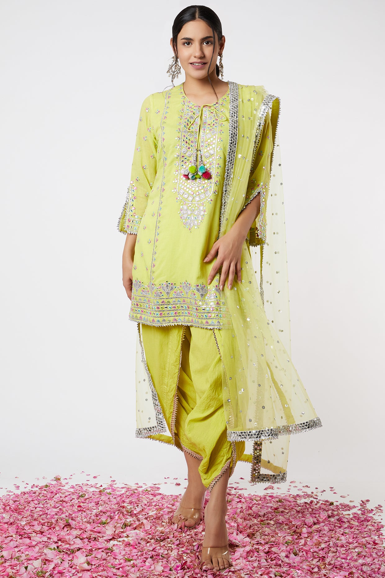 Gopi vaid Noor Dhoti Set lime festive indian designer wear online shopping melange singapore