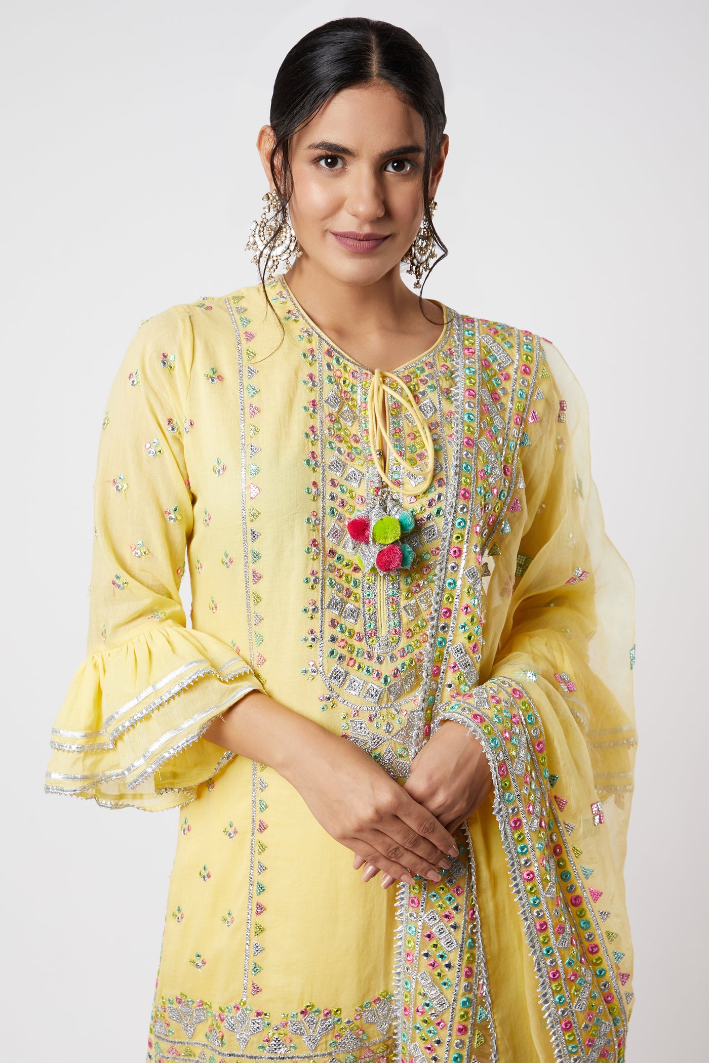 Gopi vaid Noor Frill Sharara Set yellow festive indian designer wear online shopping melange singapore