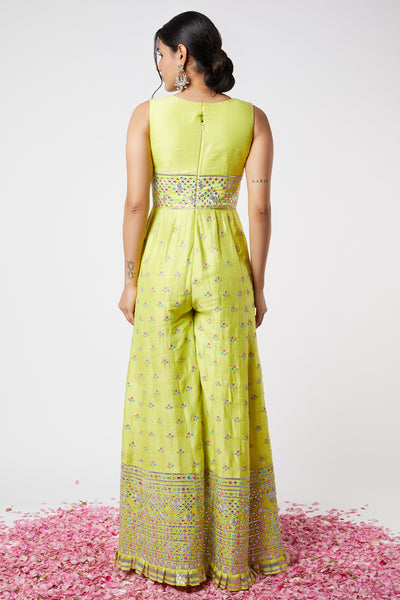 Gopi vaid Noor Jumpsuit lime green festive fusion indian designer wear online shopping melange singapore