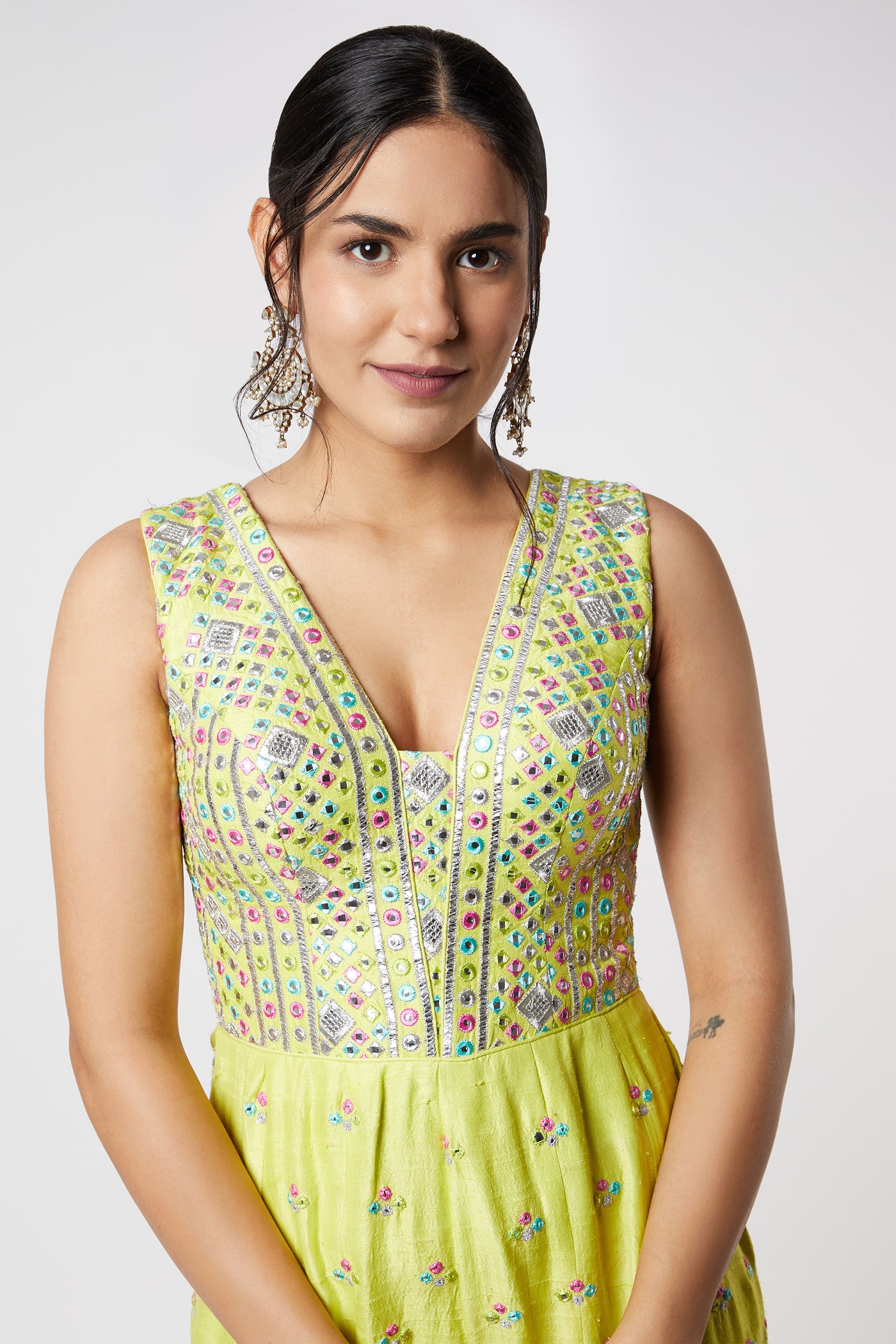 Gopi vaid Noor Jumpsuit lime green festive fusion indian designer wear online shopping melange singapore