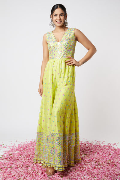 Gopi vaid Noor Jumpsuit lime green festive fusion indian designer wear online shopping melange singapore