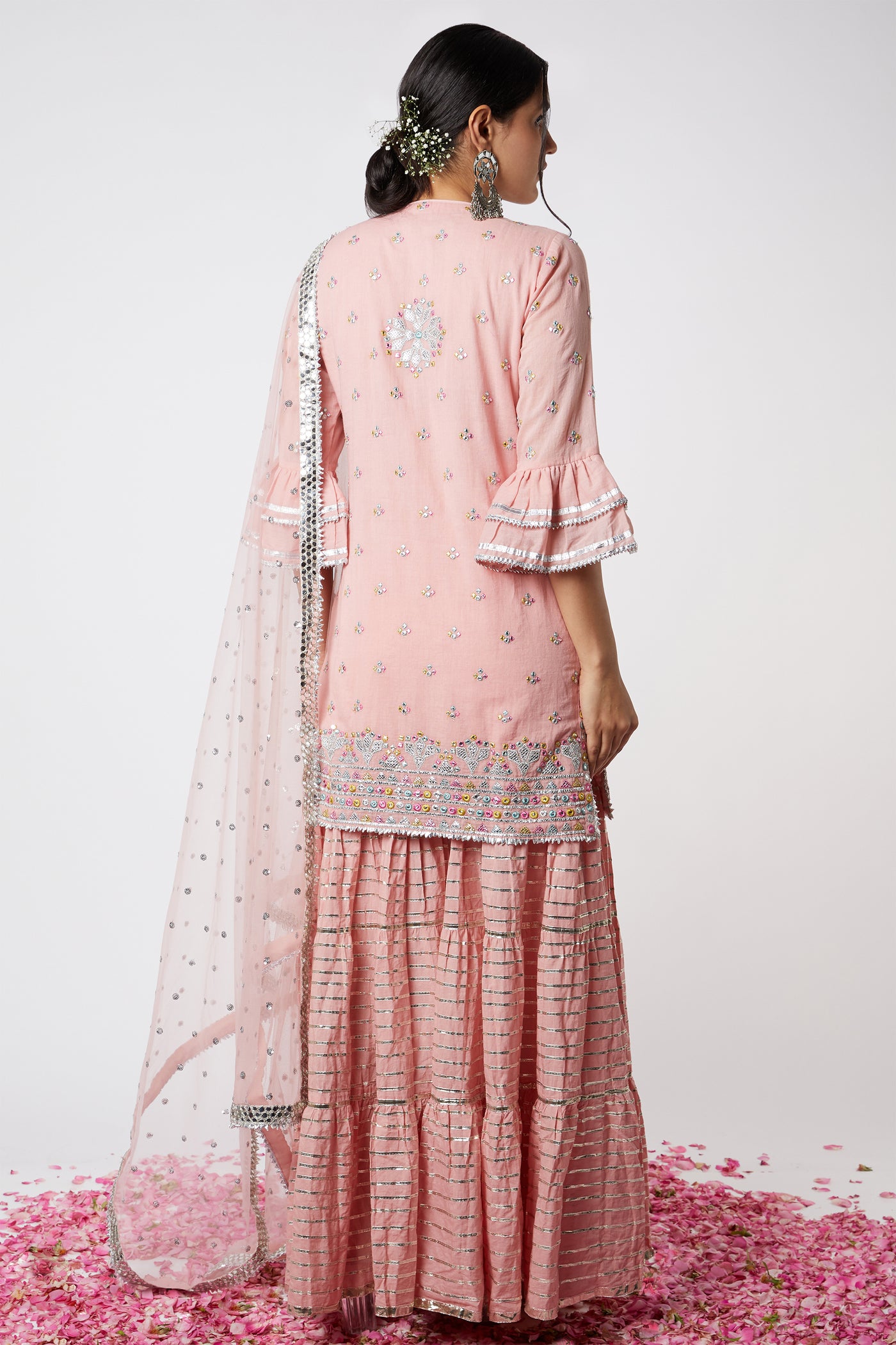 Gopi vaid Noor Kurta With Line Sharara Set Pink festive indian designer wear online shopping melange singapore